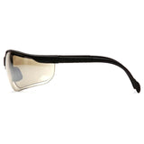 Side view of Pyramex Venture II Safety Glasses by Pyramex Safety, featuring a black frame and light brown tinted lenses for eye and UV protection; available in boxes of 12.