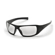 Introducing the Pyramex Goliath Safety Glasses by Pyramex Safety, featuring sleek black wraparound design with thick frames and slightly tinted lenses—ideal for offering stylish eye protection in both casual and workwear settings. Available in a box of 12.