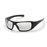 Introducing the Pyramex Goliath Safety Glasses by Pyramex Safety, featuring sleek black wraparound design with thick frames and slightly tinted lenses—ideal for offering stylish eye protection in both casual and workwear settings. Available in a box of 12.