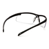 Pyramex Safety Ever-lite Anti-fog Safety Glasses SB86_ _DT feature black frames, clear lenses, impact protection, curved textured arms, and soft nose pads; shown from a rear side angle on a white background. Box of 12.