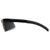 Side view of Pyramex Ever-lite Anti-fog Safety Glasses SB86_ _DT by Pyramex Safety, featuring black wraparound frames, dark tinted lenses, and curved textured arms designed for UV protection. Sold 12 per box.