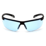 Pyramex Ever-lite Anti-fog Safety Glasses by Pyramex Safety, featuring black frames and lightly tinted blue lenses for impact protection, shown against a white background. Sold as SB86_ _DT (12/box).