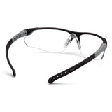 Pyramex Sitecore Safety Glasses SBG101_0DTM by Pyramex Safety feature a black/gray frame, clear anti-fog lenses, flexible textured adjustable temple arms, and adjustable nose pads for comfort and visibility. Sold 12 per box.