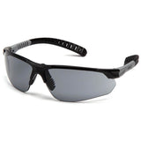 Introducing the Pyramex Safety Sitecore Safety Glasses SBG101_0DTM, a pair of sleek, black glasses featuring dark tinted lenses and curved arms with grip details. Their modern design includes an anti-fog coating, making them perfect for outdoor activities and adaptable for some industrial applications. Available in boxes of 12.