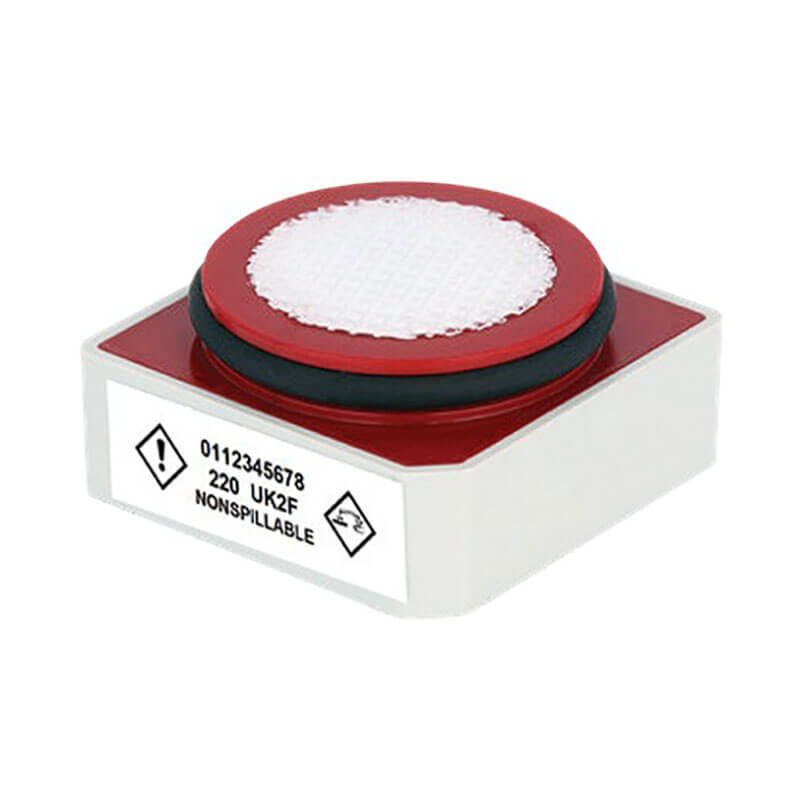 The Honeywell BW Carbon Monoxide (CO) Sensor 1-Series SR-M1-1S by BW Technologies is a rectangular white sensor with a red circular button, caution labels, and hazard symbols—ideal as a replacement CO sensor for your Honeywell BW detector.