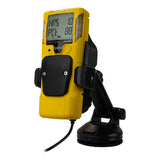 The WatchGas SST Range Wireless Car Charger (SST-CAR-CHG) by WatchGas features a yellow handheld gas detector with a display, mounted on a black adjustable suction cup holder, paired with a cable-connected gas detector charger.