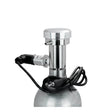 A close-up of a metal gas cylinder fitted with a WatchGas Demand Flow Regulator with Pressure Sensor Valve, and a coiled black power cable, set against a white background.