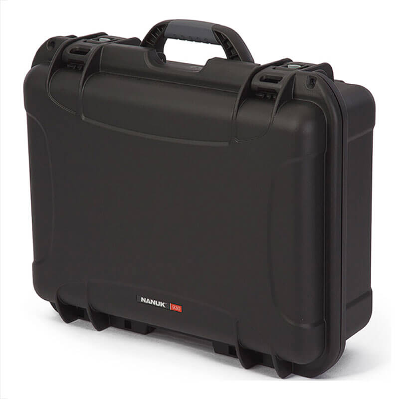 The WatchGas Docking Station with Hard Case SST-DOCK-KIT, in black with handle and secure latches, stands upright on a white background. The NANUK logo appears near the bottom. Ideal for gas detection device calibration in fleet management.