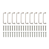 A pack of ten metal brackets and forty screws from the WatchGas SST Stainless Steel Lanyard Bar Kit (10/pack) by WatchGas, arranged neatly on a white background—ideal as accessories for gas detectors or for securing stainless steel lanyard bars.