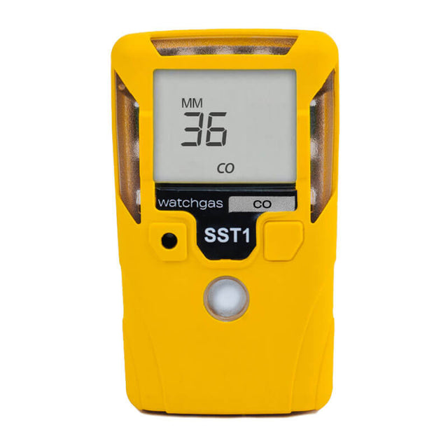 The WatchGas SST1 3 Year CO Gas Detector SST1-M-36 by WatchGas is a yellow handheld device displaying "36" PPM on its screen, with the brand and model prominently shown on the front.