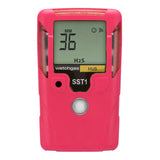 A WatchGas SST1 3 Year H2S Gas Detector (model SST1-H-36-P) in pink, featuring a digital display showing “36 MM” and “H2S.” The device includes a button below the screen and is clearly labeled “watchgas SST1 H2S.” This maintenance-free detector from WatchGas provides dependable, portable hydrogen sulfide monitoring for up to three years.