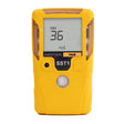 A yellow WatchGas SST1 3 Year H2S Gas Detector SST1-H-36 features a digital screen showing "MM 36" and "H2S," control buttons, and the "SST1" label below the display. Maintenance-free; handheld by WatchGas.