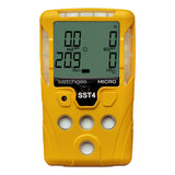 The WatchGas SST4-MICRO Diffusion 4-Gas Detector is a yellow handheld device with a digital display and four circular buttons, monitoring H₂S, O₂, SO₂, and LEL levels for easy gas safety. Brand: WatchGas.