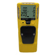 The WatchGas SST4-PUMP is a yellow handheld 4-gas detector with a digital screen for H2S, O2, CO, and LEL readings and features a black front compartment.