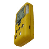 A WatchGas SST5 Diffusion 5-Gas Detector (LPC/O2/CO/H2S/Exotic) by WatchGas is shown from a side angle, featuring a yellow handheld design with a digital display and several buttons on the front.