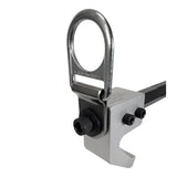 The Frontline Aluminum 18" Vertical Fixed Beam Anchor ST18AV by Frontline Fall Protection features a large D-ring swivel and clamp for secure attachment to structural beams, ensuring reliable fall protection for construction or maintenance work.