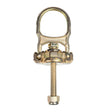 The Frontline Fall Protection ALPH 5K Steel Swivel Anchor with Bolt STB5K, gold-colored with a 360° swiveling d-ring and looped top, threaded bolt, and nut, is shown against a white background.