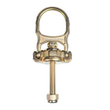 The Frontline Fall Protection ALPH 5K Steel Swivel Anchor with Bolt STB5K, gold-colored with a 360° swiveling d-ring and looped top, threaded bolt, and nut, is shown against a white background.