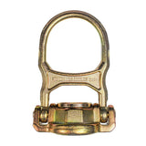 The Frontline Fall Protection ALPH 5K Steel Swivel Anchor with Bolt STB5K is a gold-colored steel tie-down featuring a hinged base with mounting bolts and a 360° swiveling upright D-ring for secure cargo anchoring.