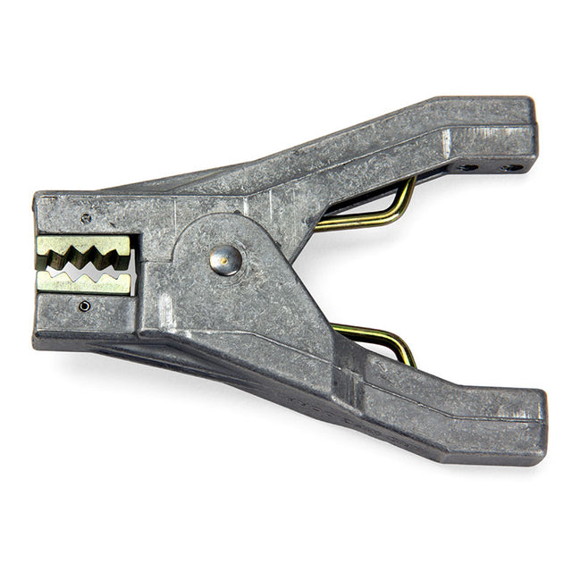 The Stewart R. Browne Aircraft Grounding Clamp ALS10A features a heavy-duty aluminum body, jagged gripping teeth, and a spring mechanism for secure connections—ideal as grounding pliers for safety-critical applications.