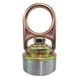 The Frontline MEGA Swivel 10K Steel Anchor with Weld-on Puck by Frontline Fall Production features a metallic finish, large circular lifting eye, and cylindrical base, offering 360° rotation for industrial lifting applications.