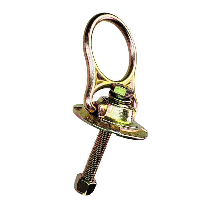 The Frontline MEGA Swivel 5k Steel Anchor STM585K by Frontline Fall Production features a steel anchor bolt with a swivel anchor, large oval ring, and threaded shaft with nut and washer for heavy-duty fastening or anchoring.