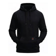 The ForgeFR Forge FR Pullover Hoodie MFRHDY0033 is a plain black, NFPA 2112-certified flame resistant hoodie with a front pocket, drawstrings, and a small red and white logo on the pocket, shown on a white background.
