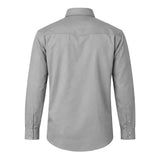 The ForgeFR Forge FR Solid Shirt MFRSLD-002 is a plain light gray long-sleeve button-up with a classic collar and buttoned cuffs, shown from the back. It meets NFPA 2112 standards for reliable flame-resistant protection.