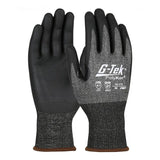 Two pairs of black and gray PIP G-Tek PolyKor X7 safety gloves, model 16-378, come with a textured nitrile-coated foam grip. The back of the gloves showcases the PIP - Protective Industrial Products brand markings and safety certifications in white text, as well as touchscreen compatibility for improved usability.