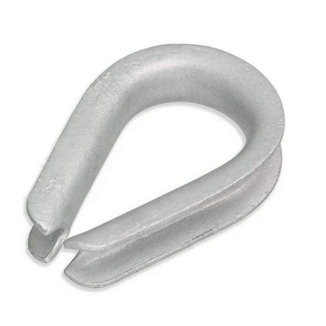 The Frontline Fall Protection WLS16-THIMBLE is a steel cable thimble with a U-shaped, grooved design, used in Frontline warning line systems to protect wire rope or cable loops from wear and deformation.