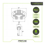 Technical diagram of the Frontline Fall Protection Dual Connector Carabiner for Twin SRL's CSQ275, measuring 4.3" wide by 2.7" high, with OSHA, ANSI, and CSA compliance badges shown on the right side.