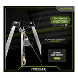 The Frontline Patriot 7' CS Tripod w/3-Way Retrieval System features a 50' galvanized steel cable (3/16" diameter), durable powder-coated aluminum build, and supports up to 350 lbs. Brand: Frontline Fall Production.
