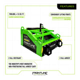 The Frontline Commando Tank Non-Penetrating Fall Protection Cart by Frontline Fall Protection is green, offers jobsite safety with a 1.5 cu. ft. weather-resistant toolbox, lifting points, two fall restraint points, and two non-penetrating arrest points.