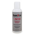 A 4 oz. white bottle of Coretex SunX SPF30 sunscreen is presented, providing broad-spectrum UVA/UVB protection. This non-greasy, oil-free formula is enriched with aloe vera for moisturizing sun protection and contains vitamin E. It offers 80 minutes of water and sweat resistance.
