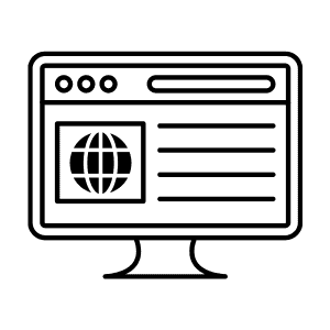 Outline of a computer monitor displaying a web browser with a globe icon.
