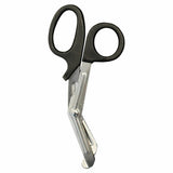 The Aero Healthcare RAPIDSTOP Bleed Control Kit EMS Pro includes trauma shears with black handles and angled stainless steel blades with a blunt tip, ideal for safely cutting clothing or bandages during hemorrhage control.