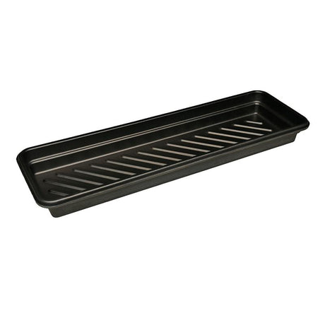 The UltraTech Utility Tray 103 by UltraTech International is designed from heavy-duty polyethylene in a rectangular shape, complete with a ribbed pattern for spill containment. Its raised edges facilitate secure holding or draining of items, and the black tray is showcased empty against a white background.