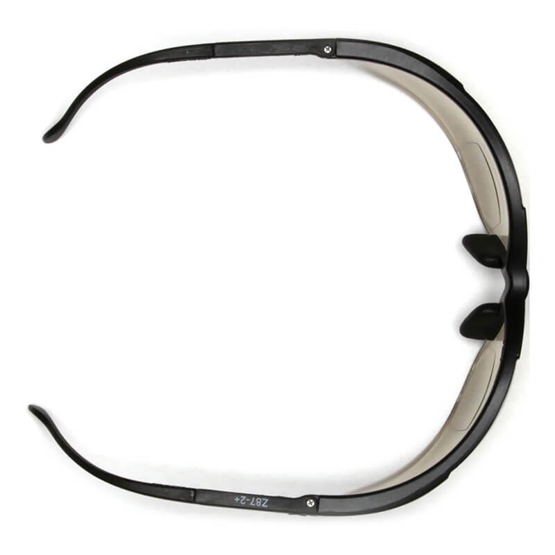 A pair of Pyramex Safety Venture II V2 Reader Safety Glasses (6/box) is shown from above, highlighting the curved arms, nose pads, and the semi-circular frame design.