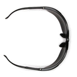 Pyramex Venture II Welding Safety Glasses SB18_0SF by Pyramex Safety, photographed from above on a white background with arms extended outward and slightly curved, displaying the inside of the frame and nose pads.
