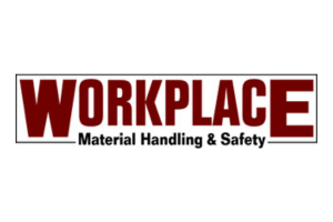 Logo with the text "WORKPLACE" in large, bold, maroon letters, and "Material Handling & Safety" in smaller black text beneath it on a white background.