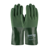 A pair of PIP ActivGrip Nitrile Coated 12" Gloves, model 56-AG566, that offers enhanced durability with a nitrile-coated surface and features MicroFinish Grip technology for secure handling. Designed with extended cuffs and EN388 certification, these gloves are perfect for superior grip and safety.