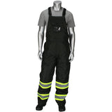 A mannequin displays a gray t-shirt underneath the PIP Ripstop Insulated Two Tone Bib Overalls 318-1780 by Protective Industrial Products, which feature reflective yellow stripes on the legs and are crafted from durable Ripstop Insulated fabric.