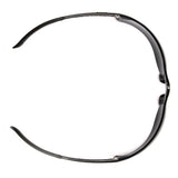 Pyramex Ztek Safety Glasses S2510S by Pyramex Safety, viewed from above, feature curved arms and dark UV-protective lenses in an oval shape against a white background. Packaged 12 per box.
