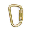 This gold-colored Skylotec Steel D-Shaped TW Carabiner H-129 features a screw gate mechanism, making it perfect for climbing or securing tasks. Designed to provide reliable fall protection, it is presented against a plain white background.