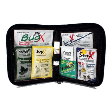 The Coretex Professional Outdoor Skin Protection Kit 91550, featuring a black zippered pouch, is the ultimate variety pack for essential outdoor protection. This kit includes insect repellent and cleanser towelettes, sunscreen lotion towelettes, and a lip balm—ideal as an advertising specialty or as a thoughtful safety award.