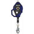 The 3M DBI-SALA Smart Lock SRL, SS Cable, 40 ft (3503879), from the 3M DBI-SALA Fall Protection brand, features a stainless steel cable and a swiveling snap hook. It has a hexagonal casing with a convenient handle and visible branding in blue and black.