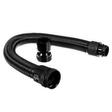 The 3M Speedglas Self-Adjusting Breathing Tube SG-30W, from 3M, is a black, flexible corrugated hose with two end connectors shaped in a U-form. It features a shiny finish indicative of plastic or rubber construction and integrates seamlessly with 3M Speedglas Welding Helmets to enhance welding safety protection.