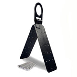 The Frontline Combat Premium Roofers Kit with 50' VLL RK110V50 by Frontline Fall Protection features a black metal folding roof anchor with perforated panels in an inverted “V” shape, a top attachment ring, and long stakes—ideal for harness and lifeline setups.