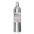 A PK Safety RKI Equivalent 4 Gas Calibration Gas Mix 34-liter silver cylinder, labeled with chemical components, concentrations, and a website URL. Perfect for Calibration or Bump Test Gas applications, the cylinder features a secure cap on top, ensuring compatibility with Safety Gas Monitors.