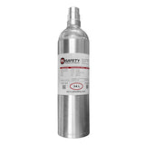 A silver PK Safety gas cylinder with a white label featuring product info and a red logo. Made for the RKI GX-3R Bundle, it holds 34 liters and includes safety details on the label for calibration or gas detection use.
